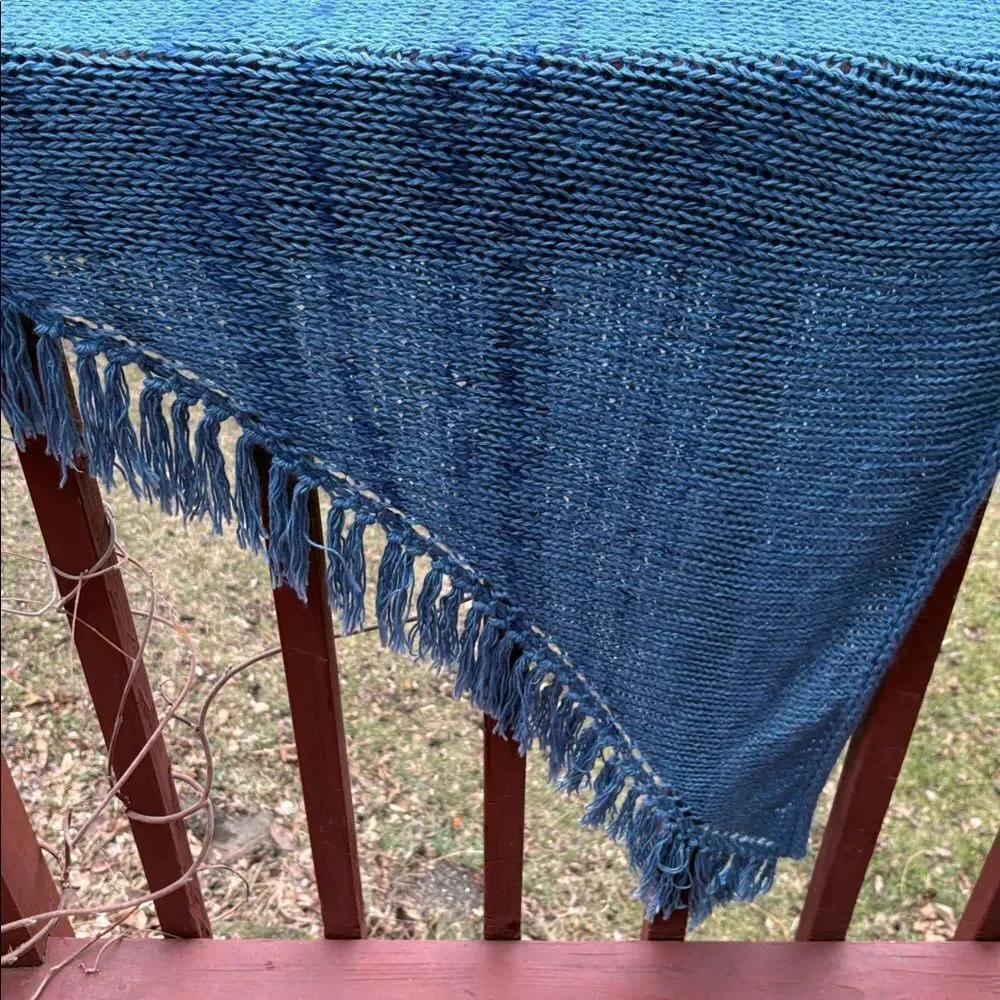 HAND CRAFTED Chunky Scarf Shawl fringe denim wool cotton mohair cashmere silk
